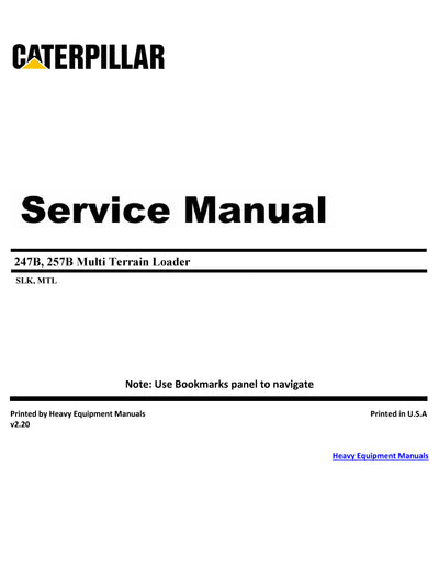 Download Caterpillar 247B, 257B Multi Terrain Loader Full Complete Service Repair Manual SLK, MTL