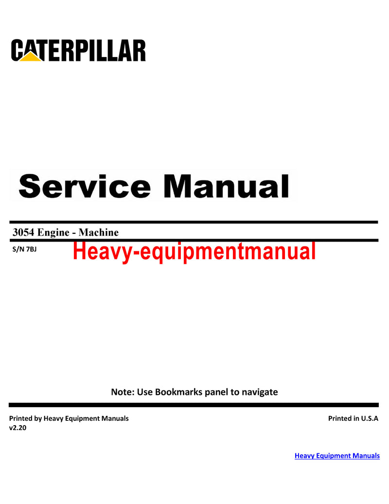 Download Caterpillar 3054 Engine - Machine Full Complete Service Repair Manual 7BJ