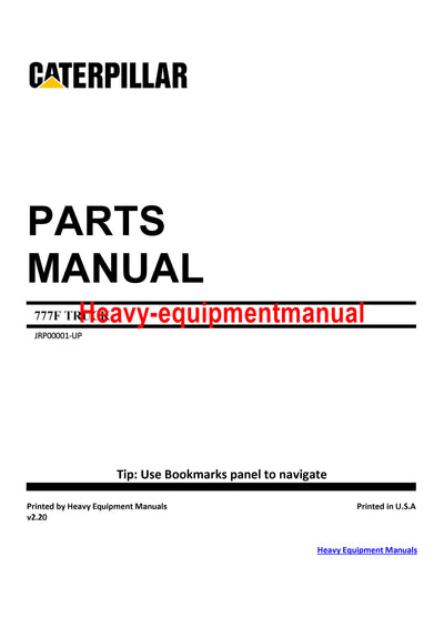 Download Caterpillar 777F Truck Parts Manual JRP