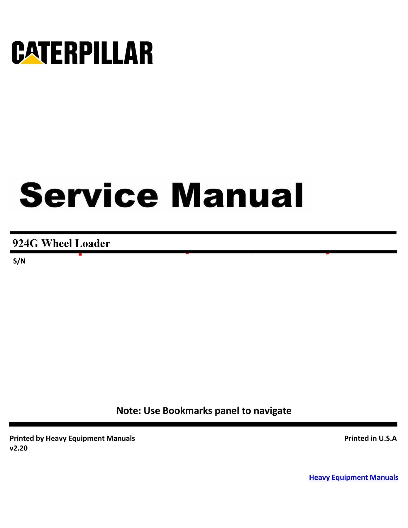 Caterpillar 924G Wheel Loader Service Manual – Heavy Equipment Manual