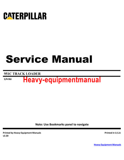 Caterpillar 951C TRACK LOADER Service Repair Manual 86J