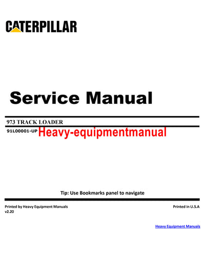 Caterpillar 973 TRACK LOADER Service Repair Manual 91L