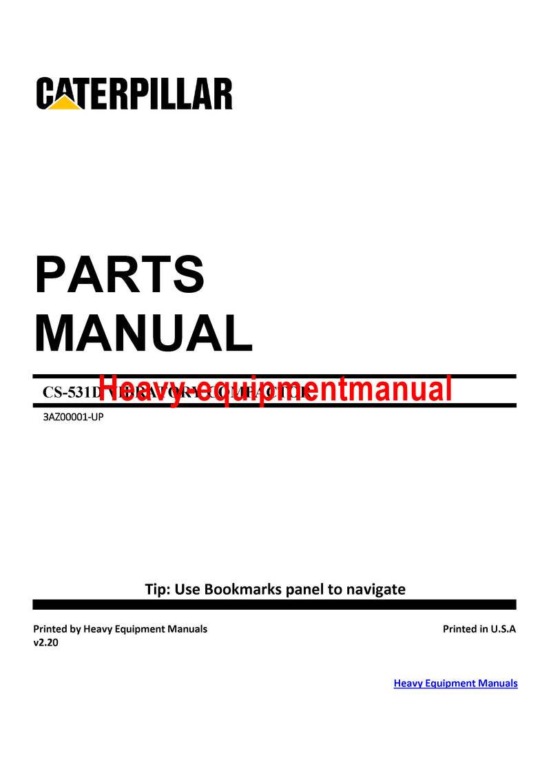 Caterpillar CS-531D Vibratory Compactor Parts Manual 3AZ