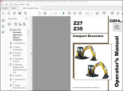 Download Gehl Z27, Z35 Compact Excavator Operator’s Manual