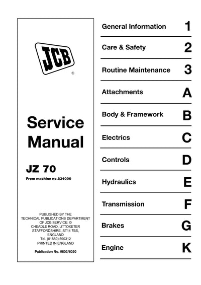 Service Repair Manual - Jcb Jz70 Tracked Excavator 