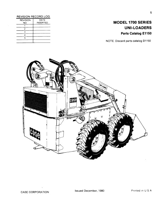Case 1700 Uni-Loader Parts Manual E1150