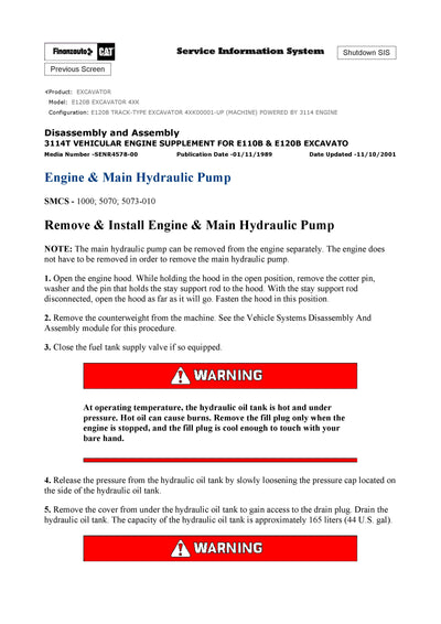 DOWNLOAD CATERPILLAR E120B EXCAVATOR SERVICE REPAIR MANUAL 4XK