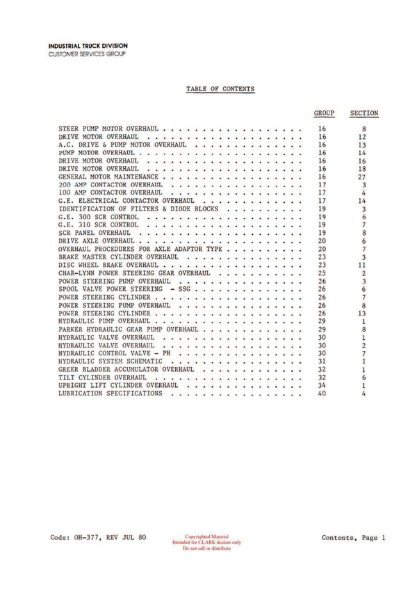 Clark EC-60 80 (OH-377) Forklift Overhaul Manual - PDF Download