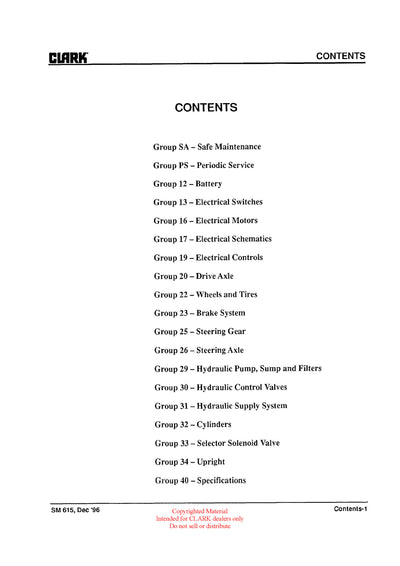 Clark ECG 20 32 Genesis (SM-615) Forklift Service Repair Manual - PDF Download