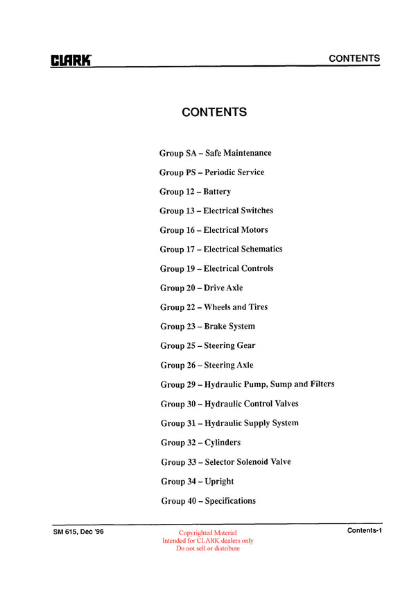 Clark ECG 20 32 Genesis (SM-615) Forklift Service Repair Manual - PDF Download