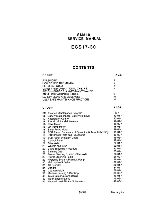 Clark ECS 17 30 Hi Performance Supplement (SM-548H) Forklift Service Repair Manual - PDF Download