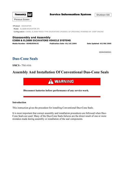 Caterpillar EL300B EXCAVATOR Full Complete Service Repair Manual 3FJ
