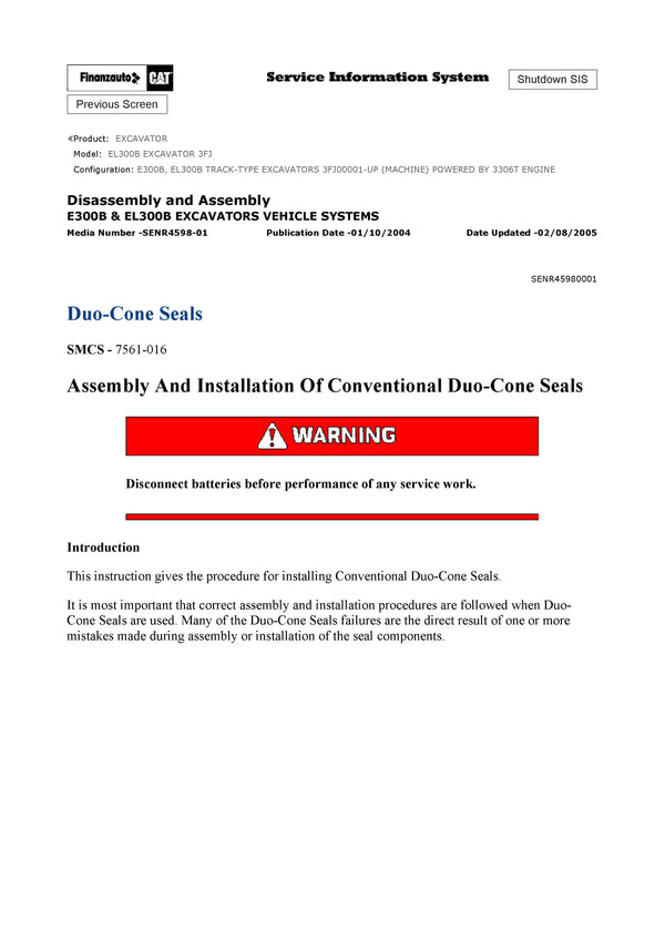 Caterpillar EL300B EXCAVATOR Full Complete Service Repair Manual 3FJ