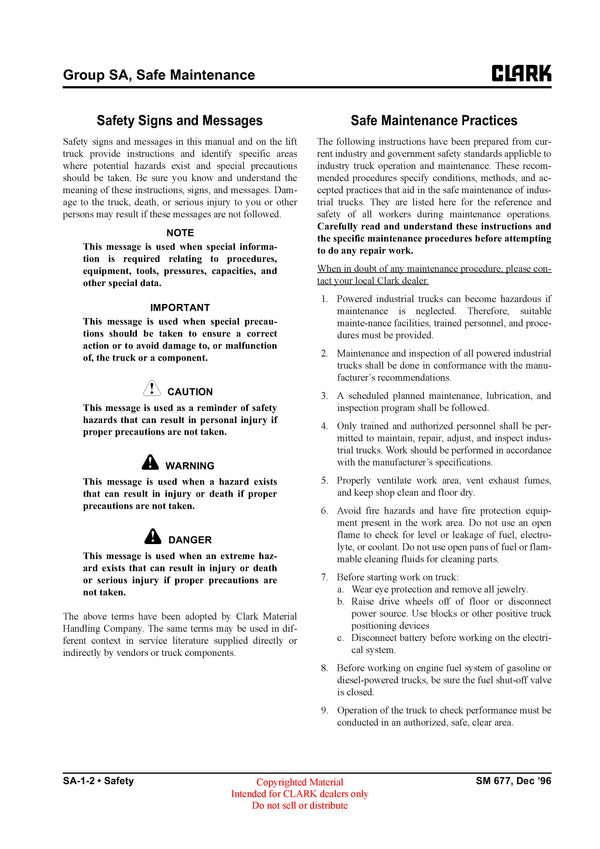 Clark EPG 20-30 ECG 20-32 ECG 20-30x (SM-677) Forklift Service Repair Manual - PDF Download