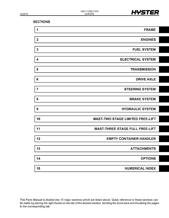 Hyster H13.00-16.00XM; H10.00-12.000XM-12EC (F019) Europe Forklift Parts Manual PDF Download