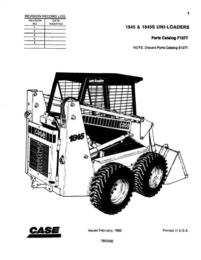 Case 1845 & 1845S Uni-Loader Parts Manual F1277