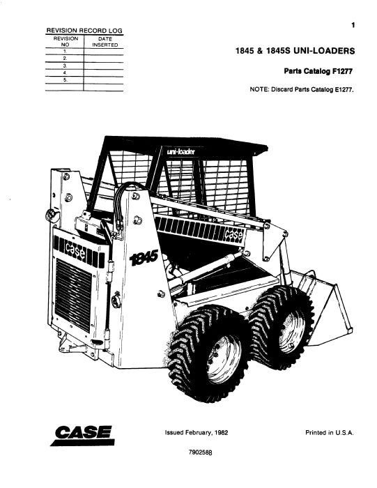 Case 1845 & 1845S Uni-Loader Parts Manual F1277