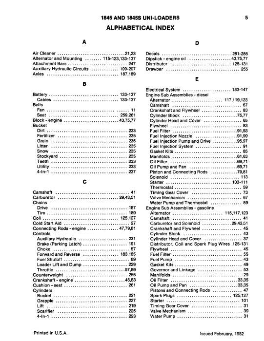 Case 1845 & 1845S Uni-Loader Parts Manual F1277