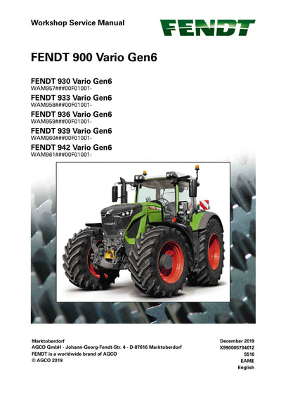 Fendt Tractor Favorit 930, 933, 936, 939, 942 Vario Gen 6 (10.2019 ) Workshop Service Manual