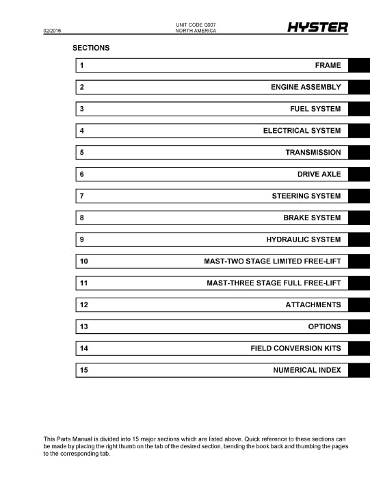 Hyster H170-280HD (G007) Forklift Parts Manual PDF Download