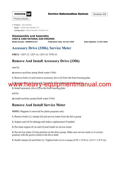 DOWNLOAD CATERPILLAR G3304 GAS ENGINE SERVICE REPAIR MANUAL 37Y