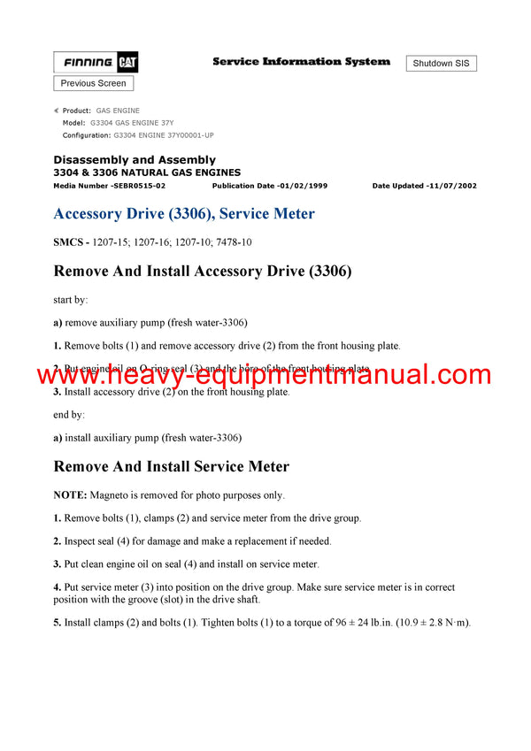DOWNLOAD CATERPILLAR G3304 GAS ENGINE SERVICE REPAIR MANUAL 37Y