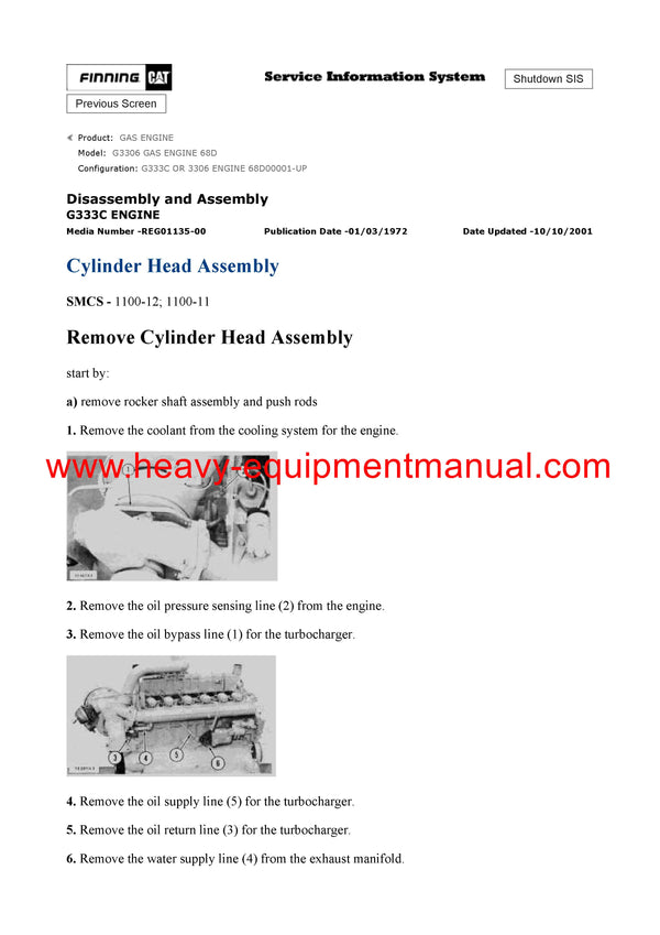 Download Caterpillar G3306 GAS ENGINE Service Repair Manual 68D