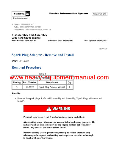 DOWNLOAD CATERPILLAR G3306 GENERATOR SET SERVICE REPAIR MANUAL JCA