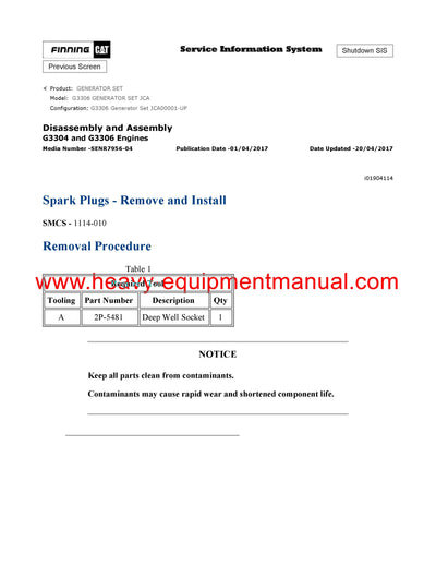 DOWNLOAD CATERPILLAR G3306 GENERATOR SET SERVICE REPAIR MANUAL JCA