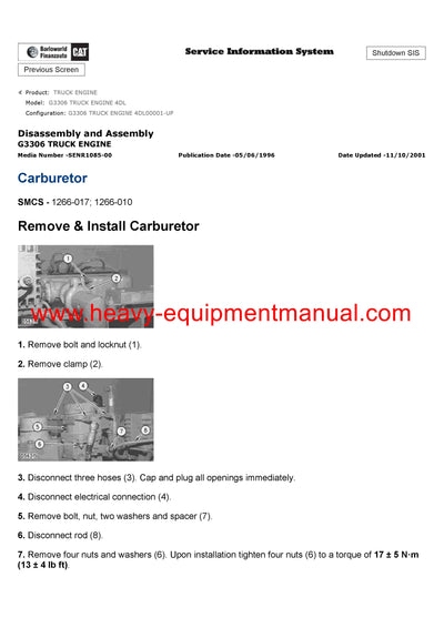 DOWNLOAD CATERPILLAR G3306 TRUCK ENGINE SERVICE REPAIR MANUAL 4DL