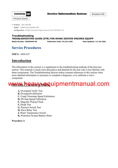 DOWNLOAD CATERPILLAR G3406 GAS ENGINE SERVICE REPAIR MANUAL 4FD