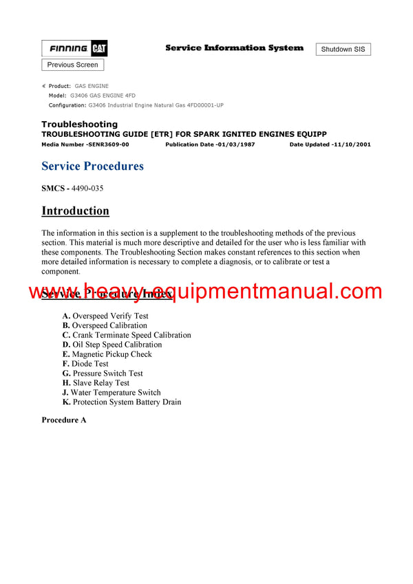 DOWNLOAD CATERPILLAR G3406 GAS ENGINE SERVICE REPAIR MANUAL 4FD
