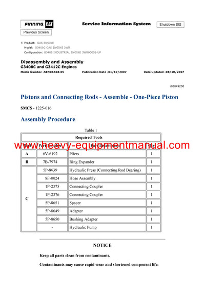 DOWNLOAD CATERPILLAR G3408C GAS ENGINE SERVICE REPAIR MANUAL 3WR