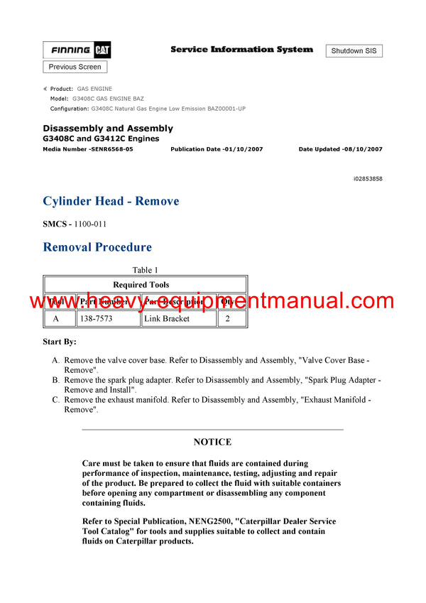 DOWNLOAD CATERPILLAR G3408C GAS ENGINE SERVICE REPAIR MANUAL BAZ