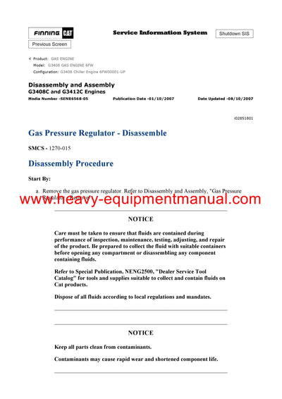 Download Caterpillar G3408 GAS ENGINE Service Repair Manual 6FW