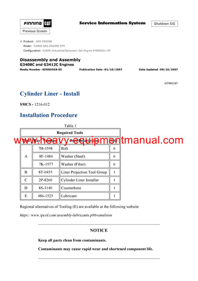 Download Caterpillar G3408 GAS ENGINE Service Repair Manual 8YR
