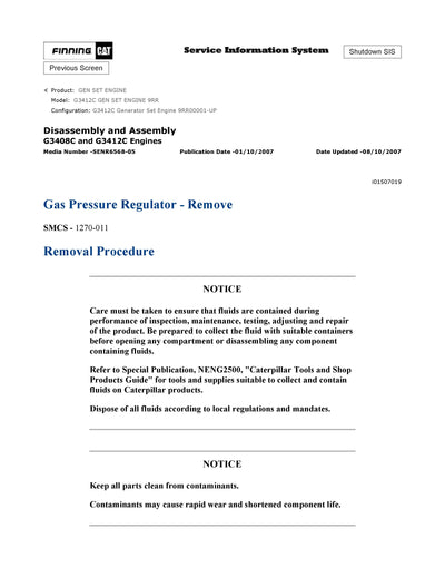 Download Caterpillar G3412C GEN SET ENGINE Service Repair Manual 9RR