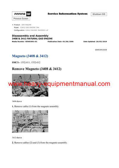 DOWNLOAD CATERPILLAR G3412 GAS ENGINE SERVICE REPAIR MANUAL 3NK