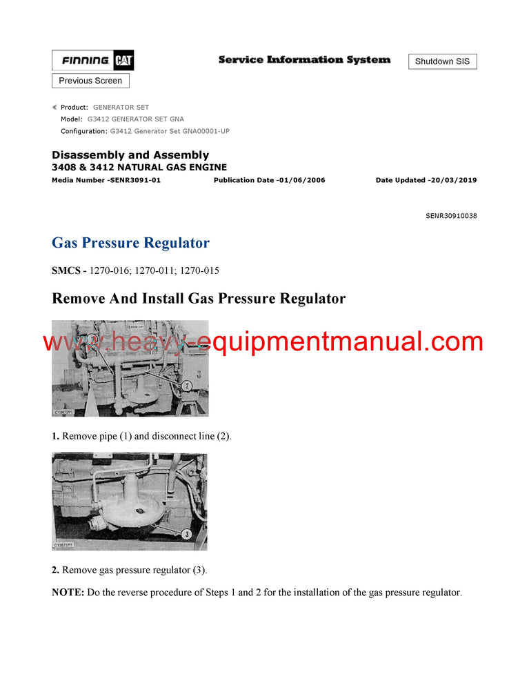 Download Caterpillar G3412 GENERATOR SET Service Repair Manual GNA