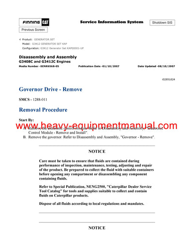 DOWNLOAD CATERPILLAR G3412 GENERATOR SET SERVICE REPAIR MANUAL KAP