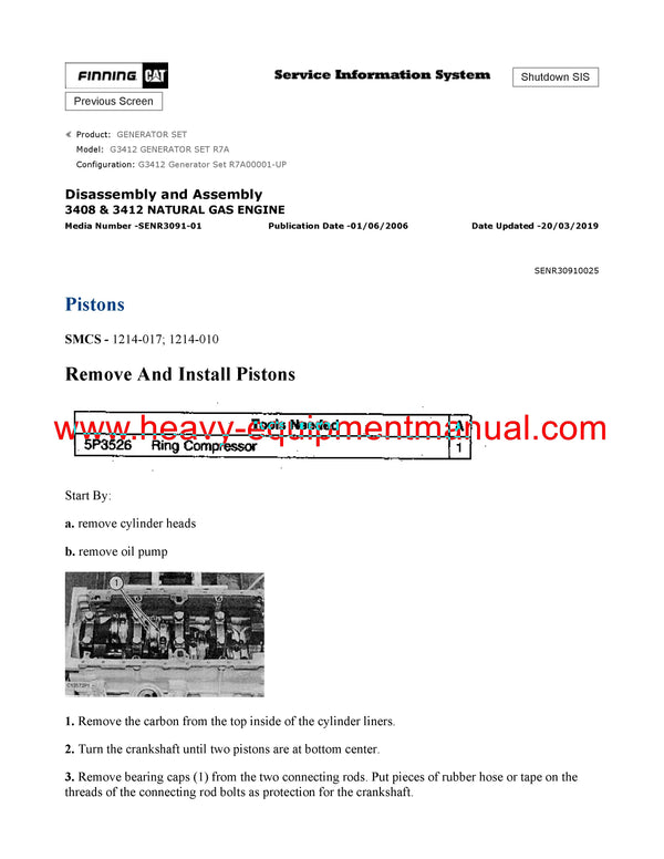 Download Caterpillar G3412 GENERATOR SET Service Repair Manual R7A