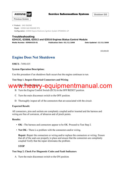 Download Caterpillar G3508 GAS ENGINE Service Repair Manual 9TG