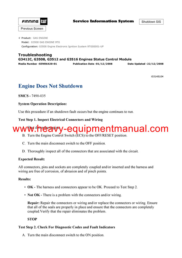 DOWNLOAD CATERPILLAR G3508 GAS ENGINE SERVICE REPAIR MANUAL 9TG