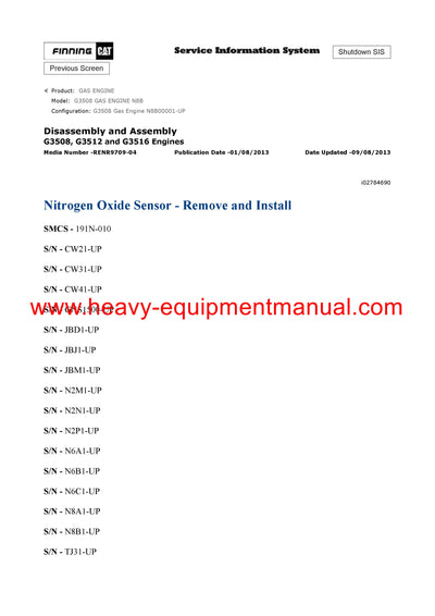 DOWNLOAD CATERPILLAR G3508 GAS ENGINE SERVICE REPAIR MANUAL N8B