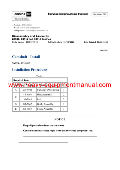 DOWNLOAD CATERPILLAR G3508 GAS ENGINE SERVICE REPAIR MANUAL WPM
