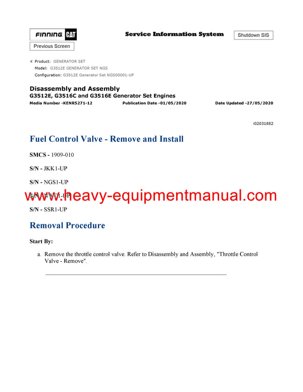 DOWNLOAD CATERPILLAR G3512E GENERATOR SET SERVICE REPAIR MANUAL NGS