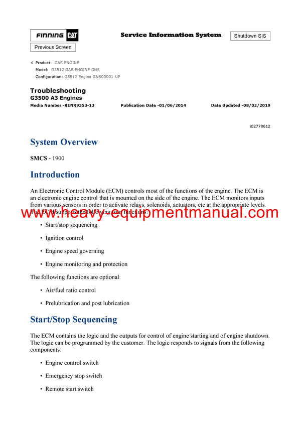 Download Caterpillar G3512 GAS ENGINE Service Repair Manual GNS