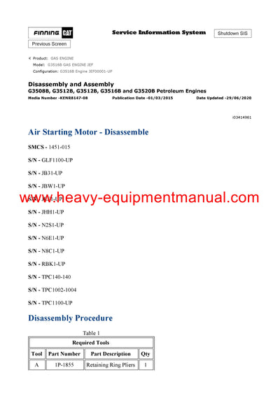 Download Caterpillar G3516B GAS ENGINE Service Repair Manual JEF