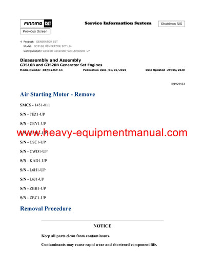 Download Caterpillar G3516B GENERATOR SET Service Repair Manual L6H
