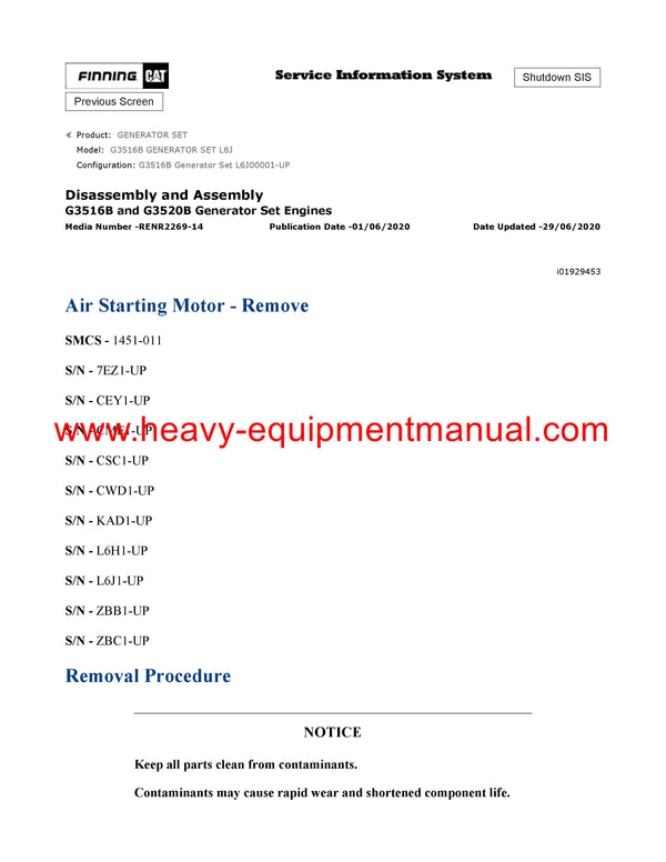Download Caterpillar G3516B GENERATOR SET Service Repair Manual L6J